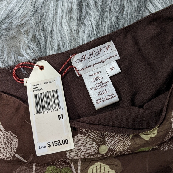 🤎 SOLD 🤎NWT M.S.S.P. brown silk floral one shoulder dress - Picture 4 of 6
